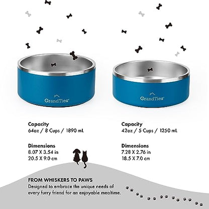 GrandTies Stainless Steel Dog Bowl | Engraved Reusable BPA-Free Insulated Cat & Dog Bowls | Large Heavy Duty Non Skid Spill Proof Bowl | Outdoor Dog Water Bowl (42oz, Cobalt Blue) - color: Cobalt Blue, size: 42oz