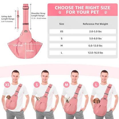 SlowTon Dog Carrier Sling - Thick Padded Shoulder Strap Adjustable Dog Carriers for Small Dogs, Puppy Carrier Purse for Pet Cat with Front Zipper Pocket Safety Belt Machine Washable (Pink M) - color: I-Peach Cotton Fabric