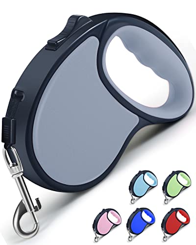 Retractable Dog Leash,[Strong Nylon Tape][One-Handed One Button Lock] for Small Medium Dogs and Cats,16ft Pet Walking Leash with 360°Tangle-Free Design,Anti-Slip Handle,Gift Package (Grey) - color: Grey