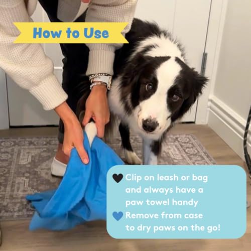 Portable Dog Paw Towel, Lightweight & Super Absorbent Microfiber, Clips onto Leash, Quick Drying Towel for Dogs Paws with Silicone Case, Dry Dog’s Paws on The Go - Small - Rosy Glow - color: Rosy Glow (Small)