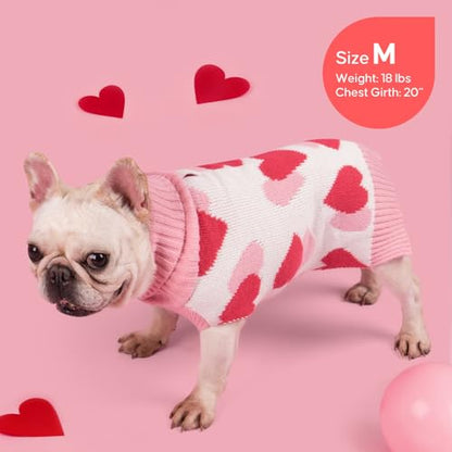 KYEESE Valentines Dog Sweater, Stretchy Pullover Dog Sweaters for Small Dogs, Comfy Dogs Coat with Leash Hole, Soft Turtleneck Small Pet Sweater, Warm Pet Clothes with Heart Print, L - color: 1#Valentine, size: Large (11-19lbs)