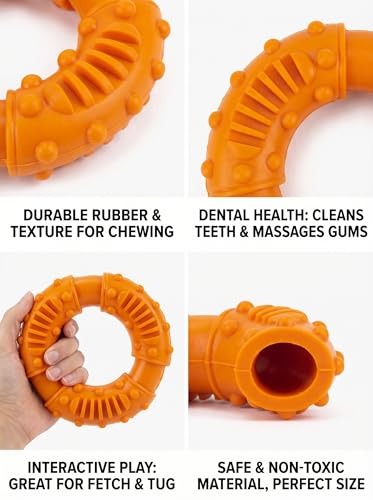 Durable Rubber Teething Ring for Dogs, Interactive Chew Toy for Medium and Large Breeds, Tough Pet Fetch and Training Tool - color: Orange