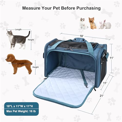 EliteField Deluxe Soft-Sided Pet Carrier (3 Year Warranty, Airline Approved), Travel Bag for Dogs, Cats & Small Pets, with Expandable Mat - color: Blue Gray, size: Medium: 18"L x 11"W x 11"H