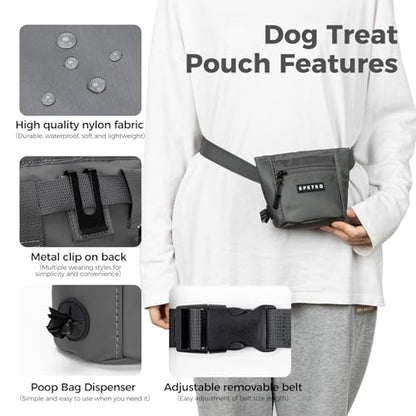 Dog Treat Pouch, Powerful Magnet Closure Device Dog Training Treat Bag Large Capacity Pet Treat Pouch with Poop Bag Dispenser Treat Bag for Dog Training with Metal Waistband Clip (Deep Gray) - color: Deep Gray