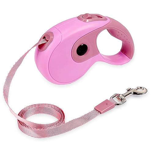 Retractable Dog Leash, 9.8FT Dog Walking Leash for Small Medium Dog Up to 45lbs, One-Handed Brake, Pause, Lock, No Tangle Nylon Tape, Anti-Slip Handle, Pink 3M - size: 9.8FT-PINK