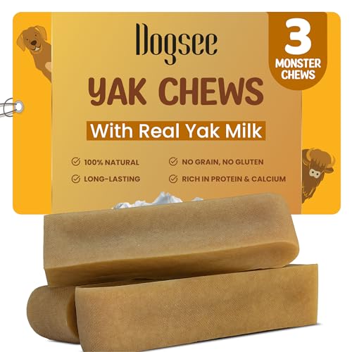 Dogsee Himalayan Yak Chews (Monster/XL- 3 Chews).100% Natural, 60% Protein, Dog Treats for Large Breed Dog Chews for Dogs Over 55 lbs - size: Monster (Pack of 3)