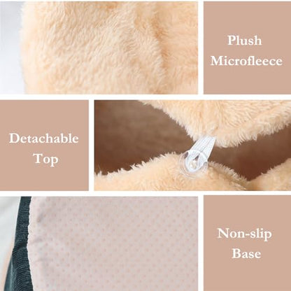Cat Bed Cave - Enclosed Hideaway with Detachable Lid & Mat for Kitten (Brown) - color: Brown
