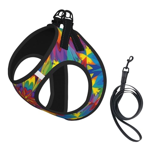 Adjustable Cat Dog Harness Vest, Spiral Tie Dye Abstract Rainbow Swirl Art, Breathable No Pull Escape Proof Design, Universal Fit for Puppies Cats Training - color: Style (522), size: Large