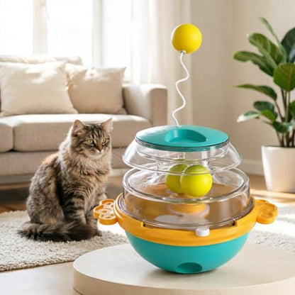Puzzle Feeder Cat,Adjustable 360 Degree Wobble Teaser Ball | Cat Puzzle Toy - for Training Exercise Hunting Boredom Scratching Dogs Kitten Puppy Home Indoor Outdoor Living Room Travel
