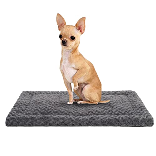Washable Dog Bed Mat Crate Pad Soft Fluffy Pet Kennel Beds Dog Sleeping Mattress for Large Jumbo Medium Small Dogs, 24 x 18 Inch, Gray - color: Grey, size: 24.00" x 18.00" x 1.50"