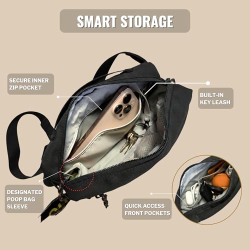 Dog Walking Bag, Treat Pouch & Poop Bag Holder, Crossbody Bag, Charcoal Black. Crossbody dog walking bag, hands-free. PEVA-lined treat pouch, poop bag holder, built-in leash hook - color: Charcoal Black