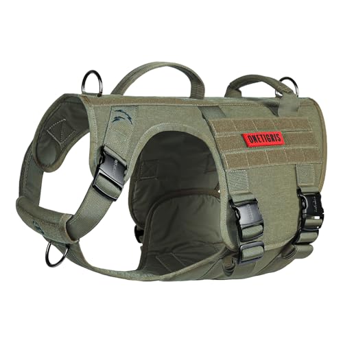 OneTigris Tactical Dog Harness with 5X Metal Buckle,Dog MOLLE Vest with Handle,No Pulling Front Clip,Hook and Loop Panel for Dog Custom Patch (L, Green) - color: Green, size: L