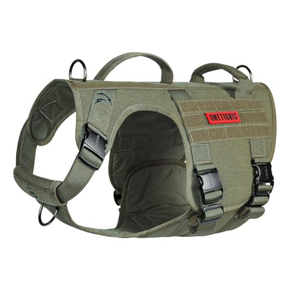 OneTigris Tactical Dog Harness with 5X Metal Buckle,Dog MOLLE Vest with Handle,No Pulling Front Clip,Hook and Loop Panel for Dog Custom Patch (L, Green) - color: Green, size: L