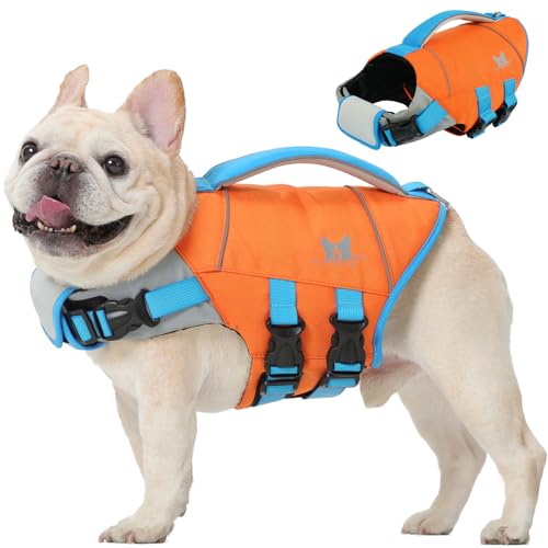 IDOMIK XS Dog Life Jacket High Flotation, Ripstop Reflective Dog Life Vest for Swimming Boating, Safety Lifesaver with Rescue Handle & Buoyancy, Adjustable Swimming Vest for Small Dogs,Orange,XS - color: Orange, size: X-Small
