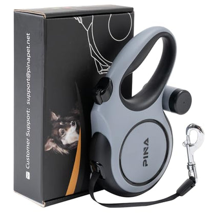 PINA Upgraded Retractable Dog Leash, 26 ft Dog Leash for Small Medium Large Dogs Up to 110lbs, Heavy Duty Reflective Nylon Tape 360° Tangle-Free, with Anti-Slip Handle, One-Handed Brake, Pause, Lock - color: Grey