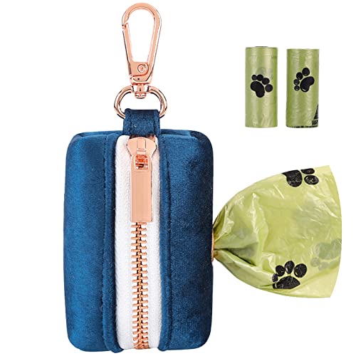 ARING PET Dog Waste Bag Dispenser, Velvet Doggy Poop Bags Holders Attach to Any Leashes, Cute Portable Washable Pet Waste Pouch Dispenser with Metal Zipper - color: A:Navy blue