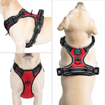 PHOEPET No Pull Dog Harnesses for Small Dogs Reflective Adjustable Front Clip Vest with Handle 2 Metal Rings 2 Buckles [Easy to Put on & Take Off](S, Red) - color: Red, size: Small