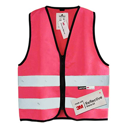 Salzmann Children's High Visibility Vest | Kids Safety Vest | Ages 1-18 | Made with 3M Reflective Material | Durable Zipper Fastening | Yellow, Orange, Pink, Green - color: Pink, size: Medium