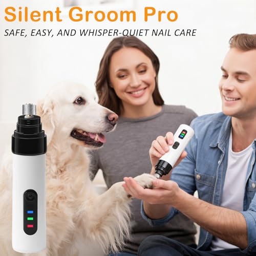 Ntrjtrss Quiet Dog Nail Grinde with 2-Speed, Professional Groom Pro Nail Grinder for Dogs for Small/Medium/Large Dogs & Cats, Rechargeable Grind Pro for Dogs with Replacement Grinding Heads