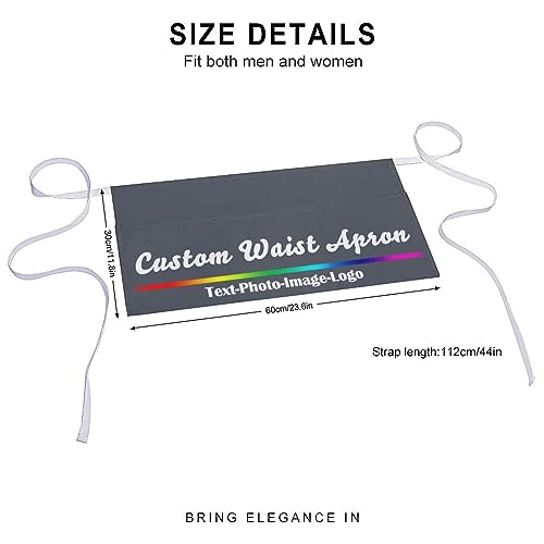 sophiehome Custom Waist Apron with Pockets Add Photo Logo Name Personalized Waiter Server Short Aprons for Kitchen - color: Dark Heather