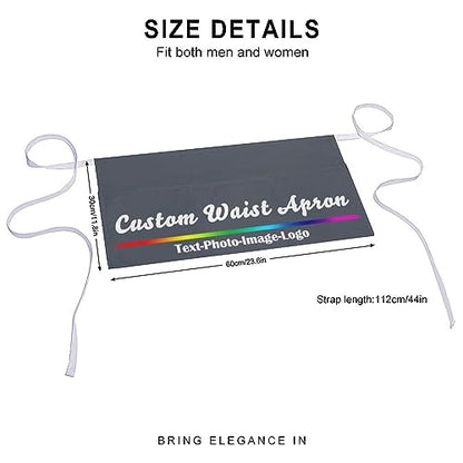 sophiehome Custom Waist Apron with Pockets Add Photo Logo Name Personalized Waiter Server Short Aprons for Kitchen - color: Dark Heather