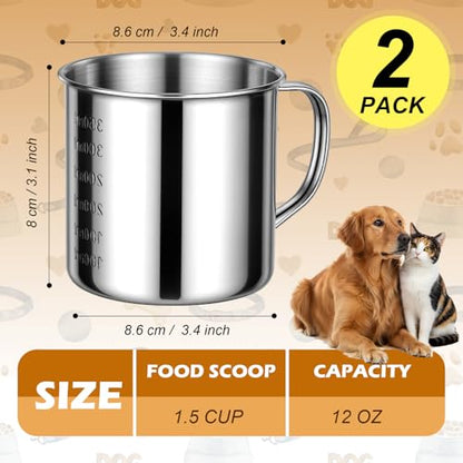 2 Pcs Dog Food Scoop 1.5 Cup,304 Stainless Steel Measuring Cups with Handle Pet Food Measuring Scoop for Dogs, Cats, Birds & Rabbits – Ideal for Dry Food & Treats (1.5 CUP) - size: 1.5 CUP