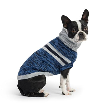 GF PET Trekking Sweater | Quality Multi-Knit Turtleneck for Small, Medium, Large Dogs | Warm Striped Heathered Pullover with Ribbed Armholes | 100% Acrylic | Machine Washable - Blue - Med - color: Blue, size: Medium