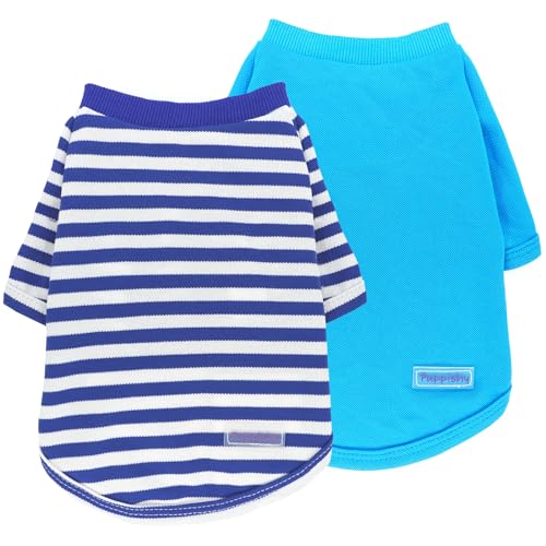 2 Pieces Stripe Dog Shirt for Small Dogs Summer Dog Clothes Cute Soft Puppy Clothes Bresthable Chihuahua Cat Clothes XS~XXL Pet Clothing (X-Small) - color: blue, size: X-Small