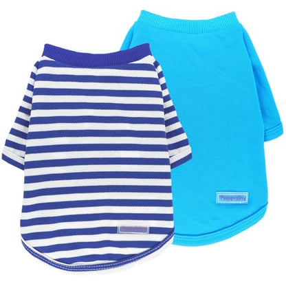 2 Pieces Stripe Dog Clothes for Small Dogs Summer Dog Shirt Cute Soft Puppy Clothes Bresthable Chihuahua Cat Clothes XS~XXL Pet Clothing (Small) - color: blue, size: Small
