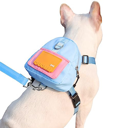 Dog Backpack Harness with Leash,Cute Pet Puppy Backpacks Bulid-in Dog Poop Bag Dispenser,Adjustable Pets Self Carrier Bag for Small Medium Dogs Travel Hiking Daily Walking (M, Blue) - color: Blue, size: Medium