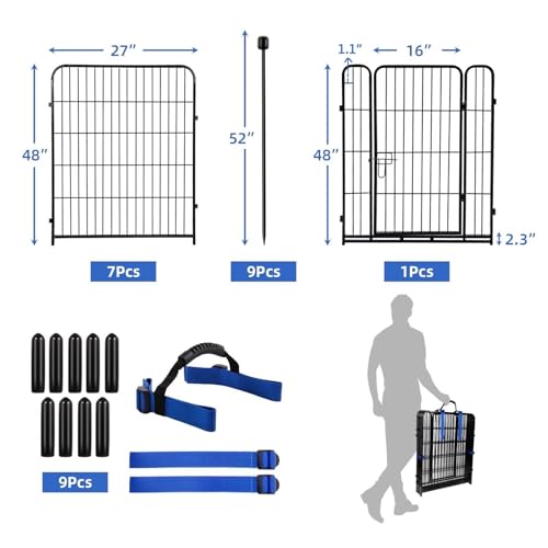 ADAVIN Tall Garden Fence with Gate, 48 in(H) 8 Panels Heavy Duty Iron Metal Animal Barrier Fence, Indoor Dog Playpen, Temporary Fencing, Dog Fence Outdoor for Yard, Total17.7 Ft(L), Black - size: 8panels-48in(H)×17.7ft(L)