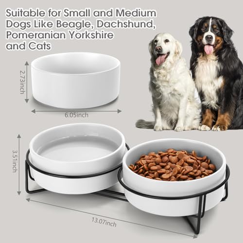 Ceramic Dog and Cat Bowl Set with Stand, 3.6 Cups Dog Food and Water Bowl Suitable for Small and Medium Pets (28.7oz White) - color: White, size: 28.7oz