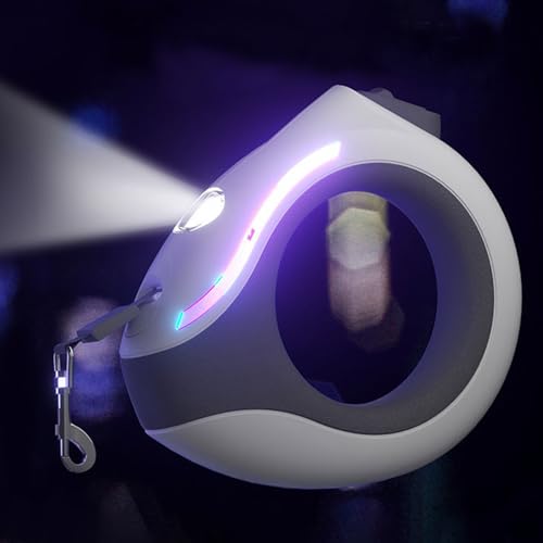 Retractable Dog Leash with Flashlight, Rechargeable 118in Round Handle with Lock, Ergonomic Breathing Light, for Small and Medium Dogs, Dog Leashes for Medium Dogs