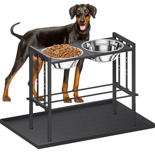 Raised Metal Dog Bowls - Large Breed, 3 Heights, Sturdy Stand for Extra Large Dogs, Black with Mat - color: Black+Mat L