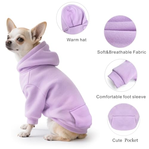Idepet Pet Dog Hoodies Dog Clothes for Small Dogs Vest Chihuahua Clothes Warm Coat Jacket Autumn Puppy Outfits Cats Dogs Clothing(S,Purple) - color: Purple B, size: Small