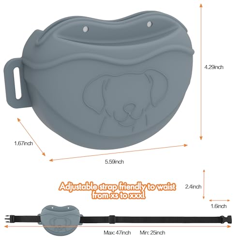 Dog Treat Pouch - Premium Silicone - Upgrade 4 Strong Magnets Enhanced Magnetic Closure, Adjustable Waist Belt - Ideal for Puppy Training and Outdoor Walks - Grey - color: Grey