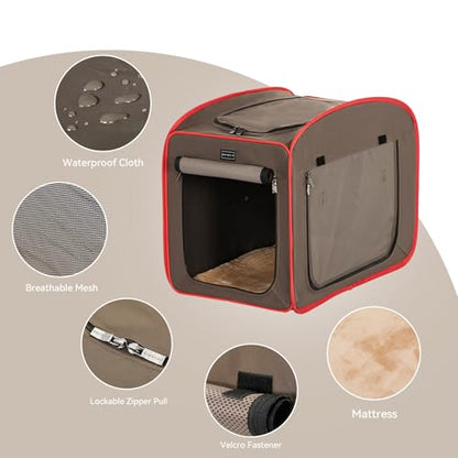 Petsfit Pop Up Dog Crates Kennel Carrier, Portable and Lightweight, Included Soft Mat and Carrying Case - color: Brown, size: Large