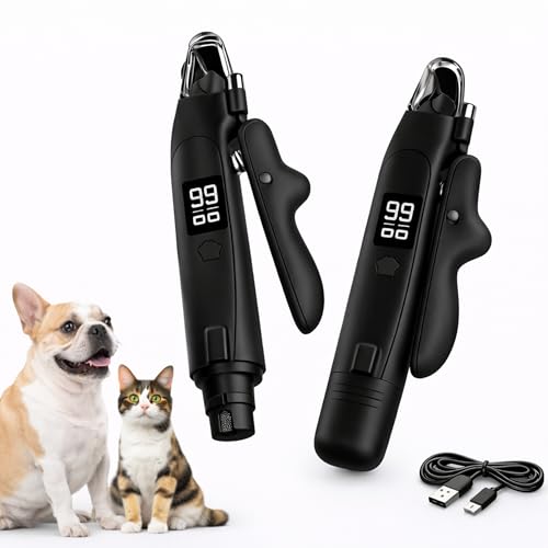 2-in-1 Dog Cat Nail Clippers with Light Bloodline Indicator & Electric Grinder – Type-C Rechargeable Dog Cat Nail Trimmer – Low Noise Grooming Tool with Battery Display (Matte Black) - color: Matte Black