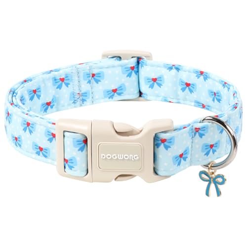 DOGWONG Blue Dog Collar, Cute Blue Boy Dog Collar Adjustable Soft Male Female Pet Dog Collar Bowtie Printed Puppy Necklace for Small Dogs - color: Blue Bowtie, size: Extra Small