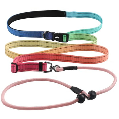 QQPETS Adjustable Slip Lead Dog Leash, Hands Free Waist Leash for Dog Walking, Reflective Training Lead with 360° Swivel Anti-Tangle, 4-7 ft Length for All Breeds - color: Rainbow colors
