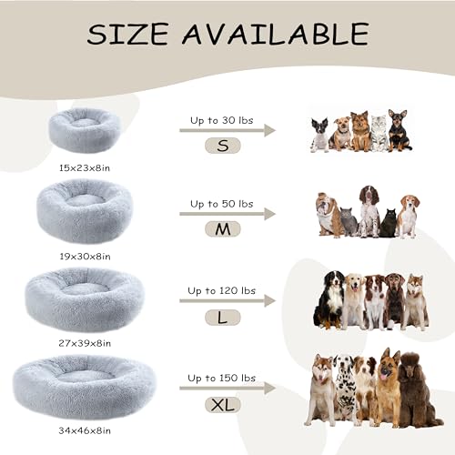 Bunlitent 46'' Donut Dog Bed, Calming Dog Bed for Large Sized Dog, Grey | Plush Anti-Anxiety, Donut Shape, Warming Cozy, Round Cuddler Nest, Soft Cute,Marshmallow Cuddler Nest Pet Bed - color: grey, size: 46"L x 46"W x 8"Th