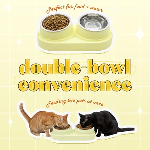 Non-Slip Tilted Double Dog & Cat Bowl with Removable Inserts, Anti-Tip Dual Food and Water Feeder for Small Dogs and Cats, Easy to Clean (Pastel Yellow) - color: Pastel Yellow