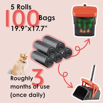 TIMINGILA 36" Pooper Scooper Swivel Bin & Rake with 100 Dog Poop Bags,Adjustable Long Handle for No-Bend Cleanup,Portable Non-Breakable Dog Poop Scooper for Large Medium Small Dogs
