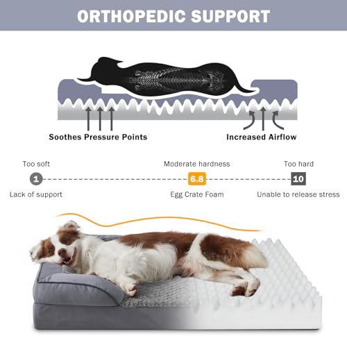 INVENHO Orthopedic Dog Beds Large Sized, XL Washable Dog Sofa with Egg-Crate Foam, Waterproof Lining and Non-Skid Bottom - color: Dark Grey, size: XL (42"x 32"x 6.5")