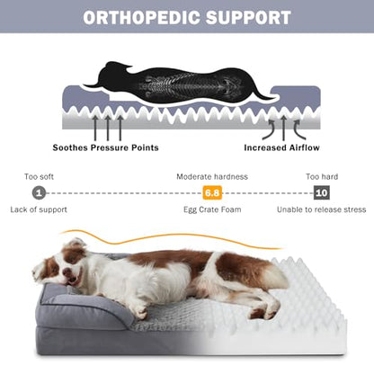INVENHO Orthopedic Dog Beds Large Sized, XL Washable Dog Sofa with Egg-Crate Foam, Waterproof Lining and Non-Skid Bottom - color: Dark Grey, size: XL (42"x 32"x 6.5")