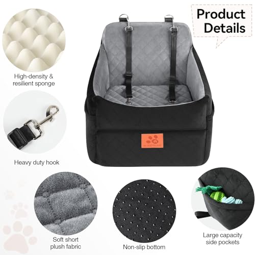 GL GLENSLAVE Dog Car Seat for Small/Medium Dogs, Dog Booster Car Seats with Thick Cushion for Dogs Under 35lbs, Detachable Washable Pet Carseat with Storage Pockets, 2 Safety Belts(Black/Grey) - color: Black/Grey