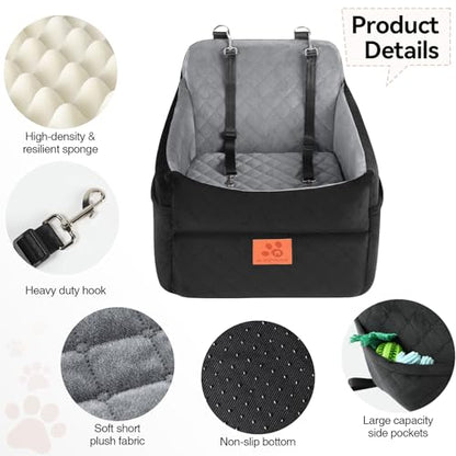 GL GLENSLAVE Dog Car Seat for Small/Medium Dogs, Dog Booster Car Seats with Thick Cushion for Dogs Under 35lbs, Detachable Washable Pet Carseat with Storage Pockets, 2 Safety Belts(Black/Grey) - color: Black/Grey