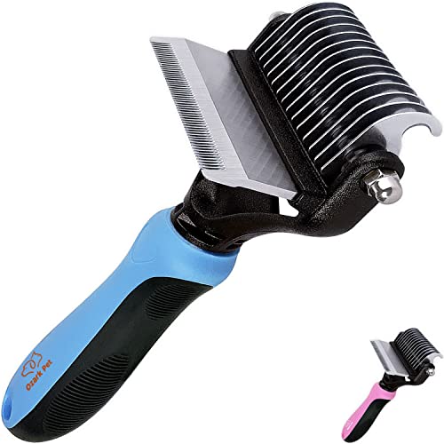 Grooming Brush for Dog/Cat with 2 Sided Grooming Brush for De-Shedding, De-Matting Reduces Shedding up to 95%, Great Short to Long Hair Small Large (Blue, Small) - color: Blue, size: Small