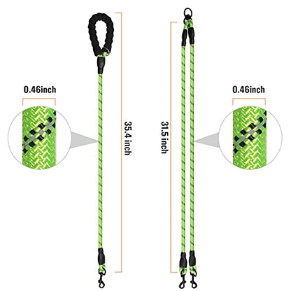 Double Dog Leash Reflective Detachable Coupler &360° Swivel Tangle Free, Heavy Duty Rope Leash Control with Padded Handle for Dual Large Medium Dogs Walking Running Training (Ligth Green) - color: Ligth Green