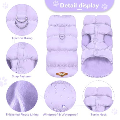 ABRRLO Winter Warm Dog Jacket for Small Medium Dogs Cat Cold Weather Coats with Harness Paded Dogs Fleece Vest Waterproof Windproof Dog Snow Jacket Pet Puppy Clothes (Purple,XS) - color: Purple, size: X-Small